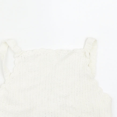 River Island Girls White Acrylic Basic Blouse Size 11-12 Years Square Neck Pullover