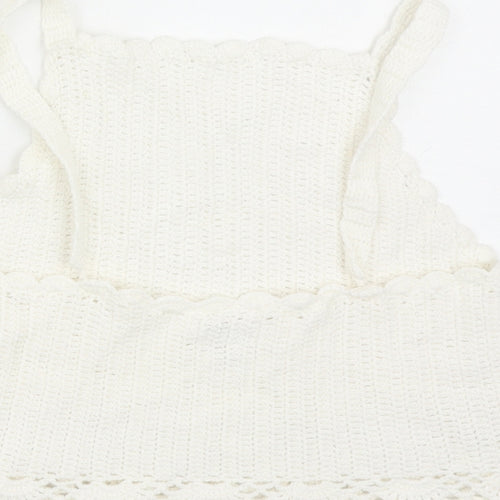 River Island Girls White Acrylic Basic Blouse Size 11-12 Years Square Neck Pullover