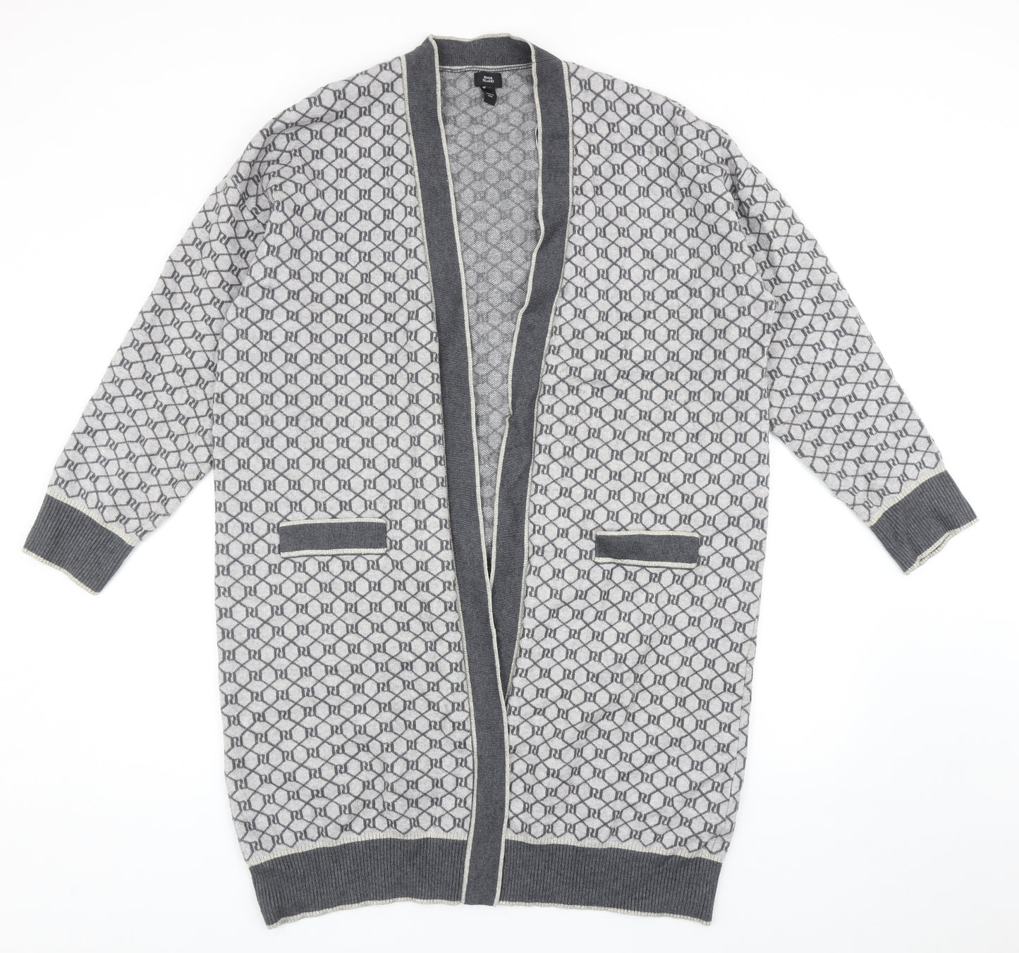 River Island Womens Grey V-Neck Geometric Viscose Cardigan Jumper Size L