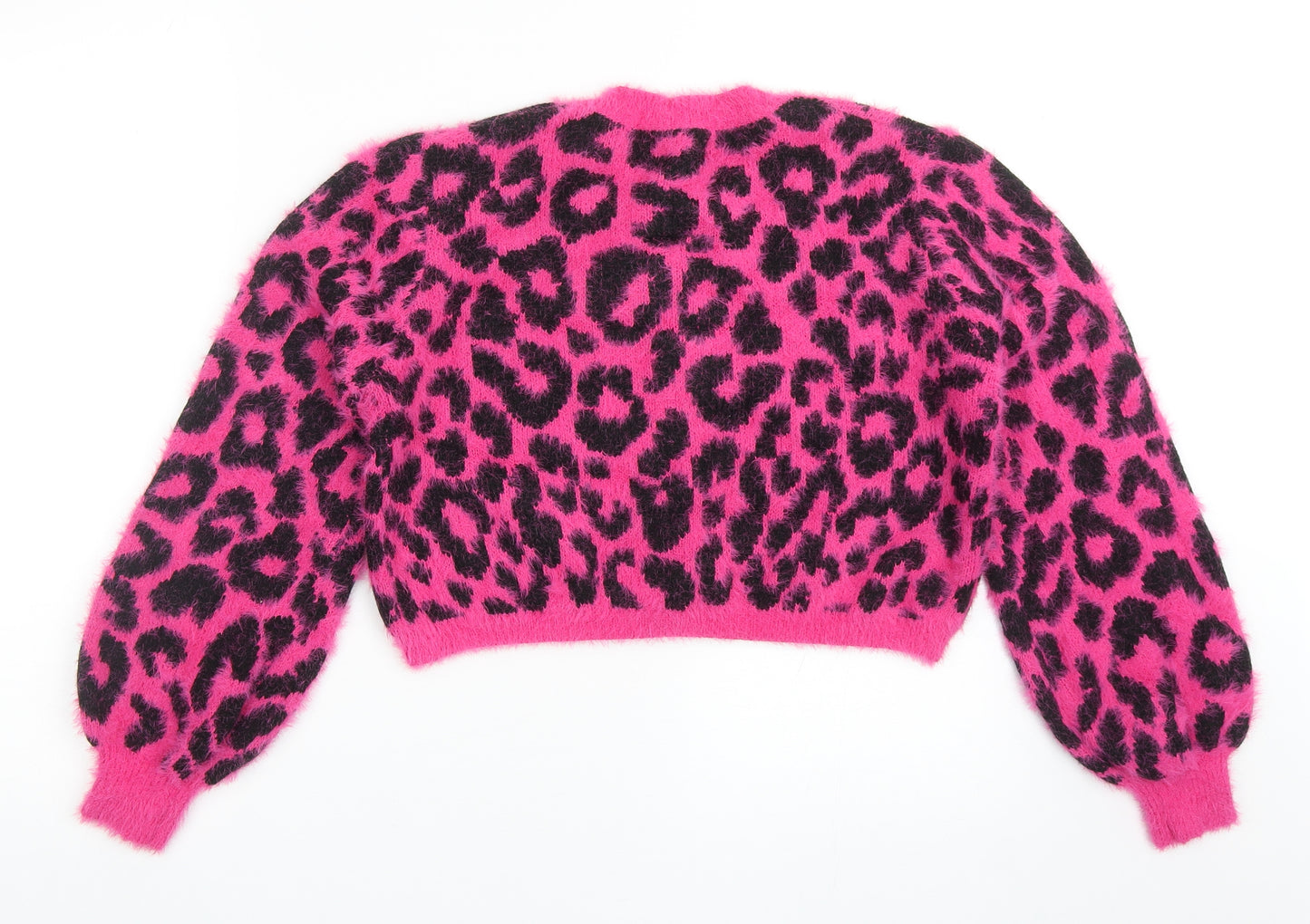 Wild Flower Womens Pink Round Neck Animal Print Acrylic Cardigan Jumper Size S