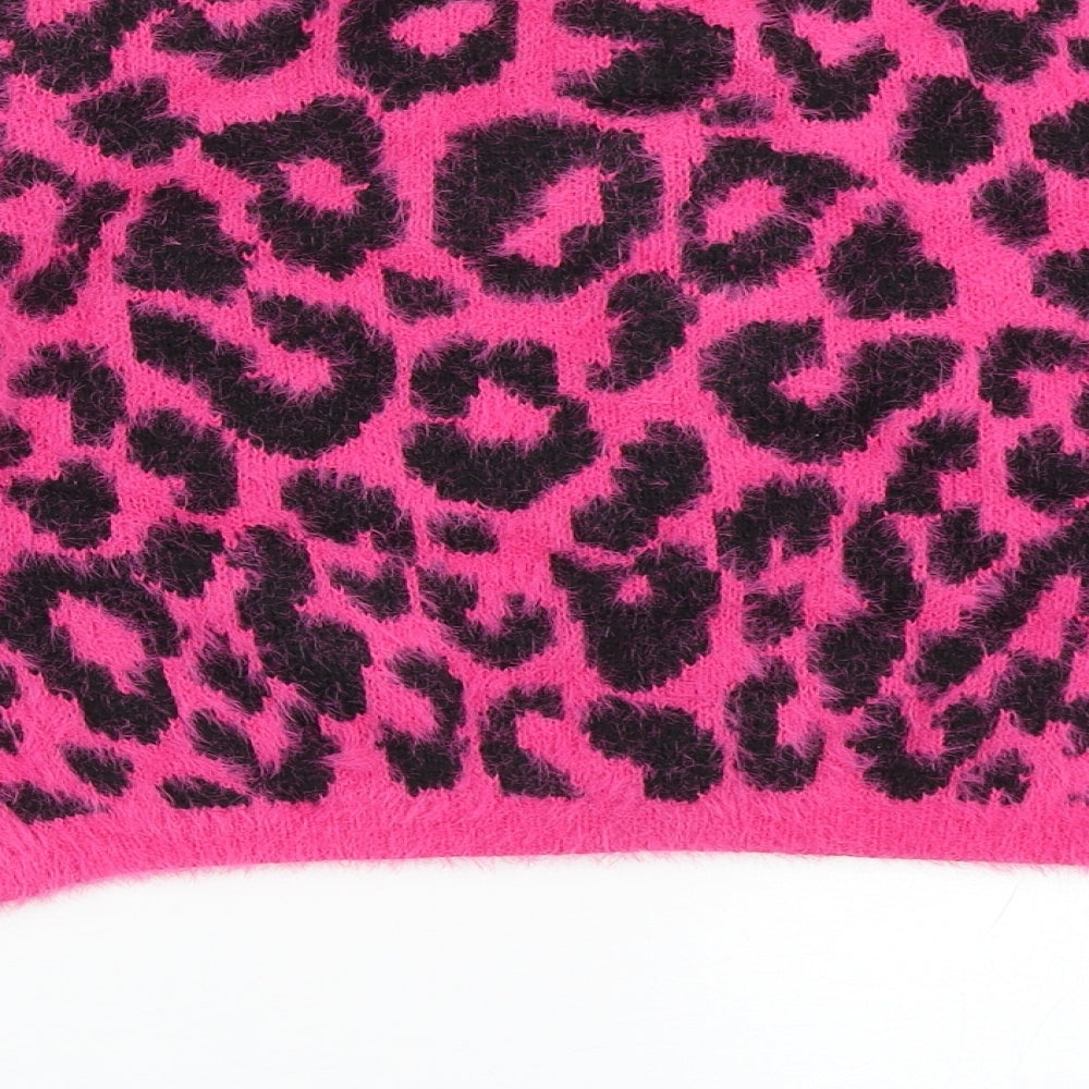 Wild Flower Womens Pink Round Neck Animal Print Acrylic Cardigan Jumper Size S