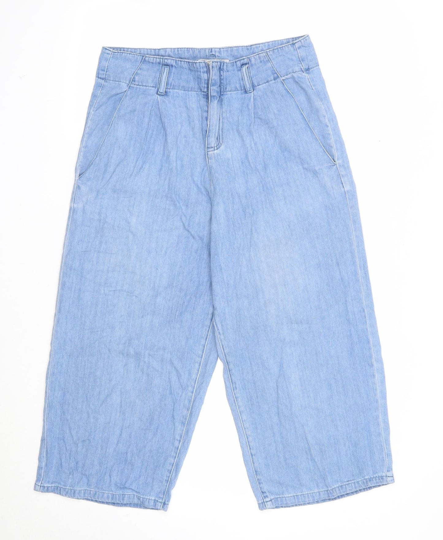 New Look Womens Blue Cotton Cropped Jeans Size 12 Regular Zip