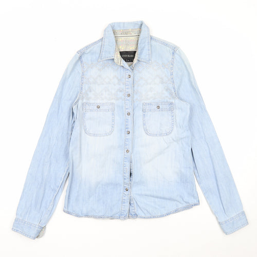 River Island Womens Blue Cotton Basic Button-Up Size 6 Collared