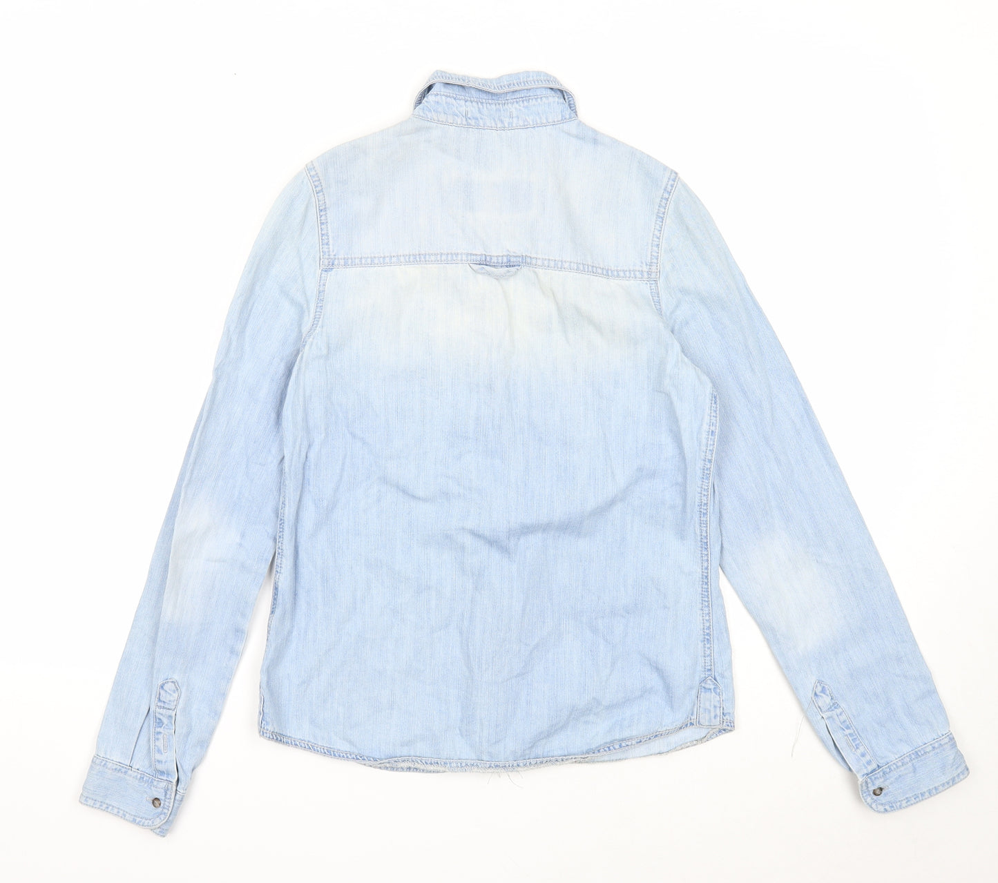 River Island Womens Blue Cotton Basic Button-Up Size 6 Collared