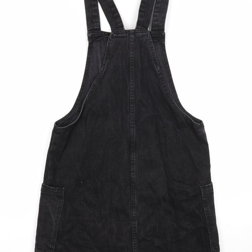 Denim & Co. Womens Black Cotton Pinafore/Dungaree Dress Size 8 Square Neck Button
