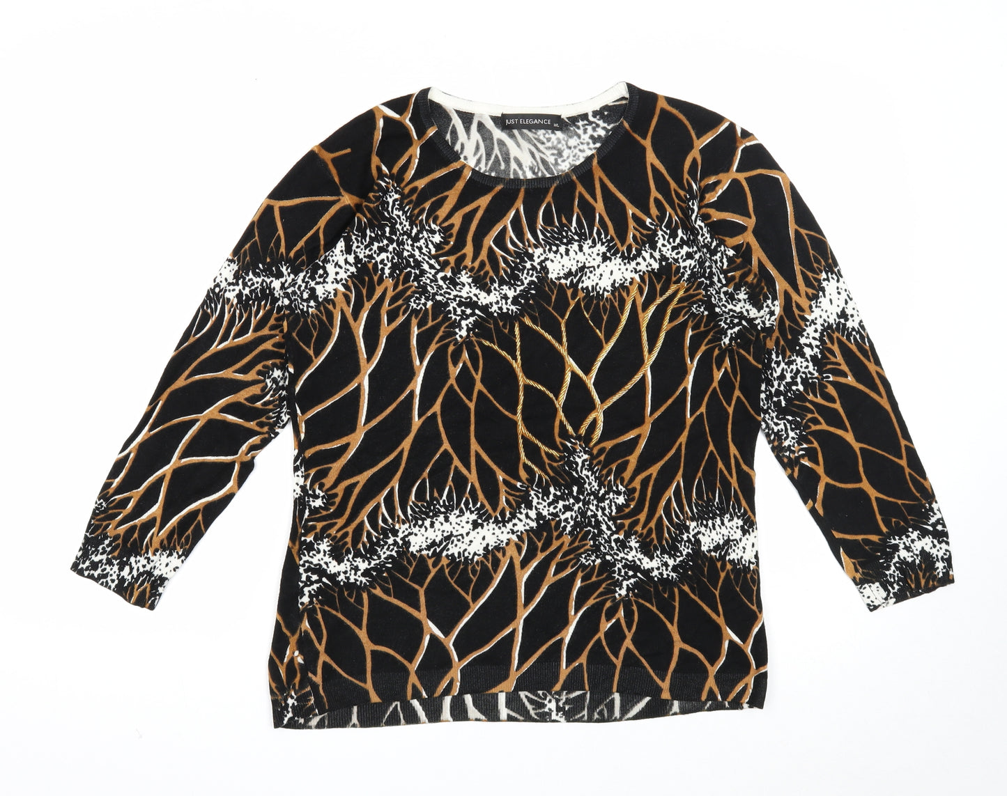 Just Elegance Womens Black Round Neck Geometric Acrylic Pullover Jumper Size M