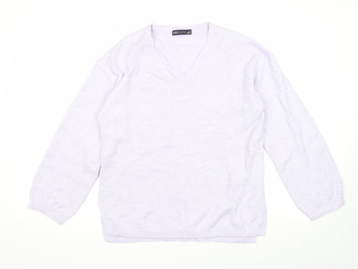 Marks and Spencer Womens Purple V-Neck Acrylic Pullover Jumper Size S