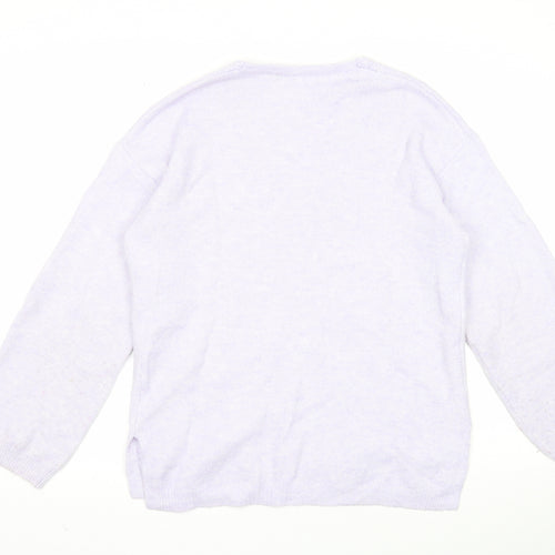 Marks and Spencer Womens Purple V-Neck Acrylic Pullover Jumper Size S