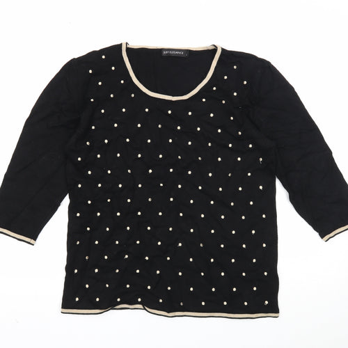 Just Elegance Womens Black Round Neck Polka Dot Viscose Pullover Jumper Size L