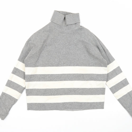 New Look Womens Grey Roll Neck Striped Viscose Pullover Jumper Size S