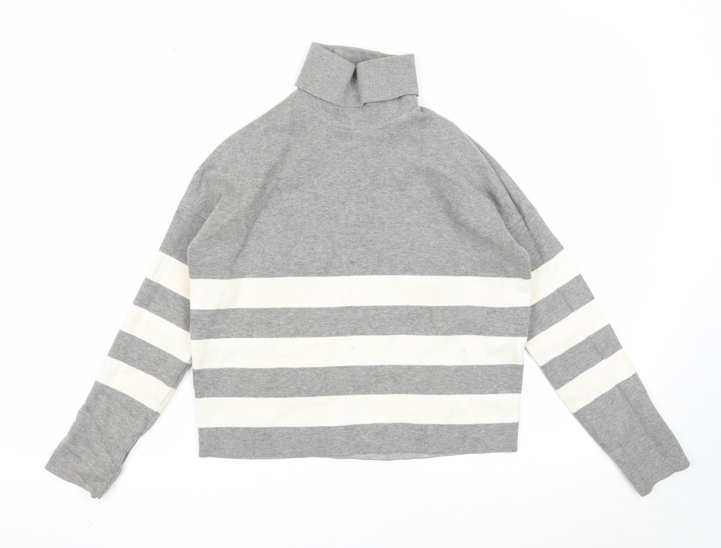 New Look Womens Grey Roll Neck Striped Viscose Pullover Jumper Size S