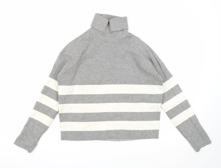 New Look Womens Grey Roll Neck Striped Viscose Pullover Jumper Size S