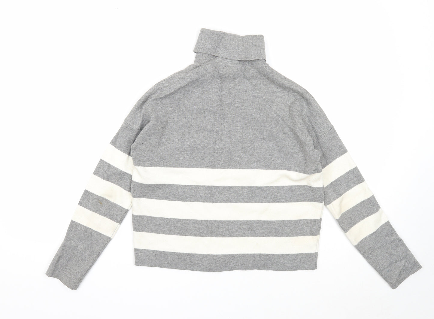 New Look Womens Grey Roll Neck Striped Viscose Pullover Jumper Size S