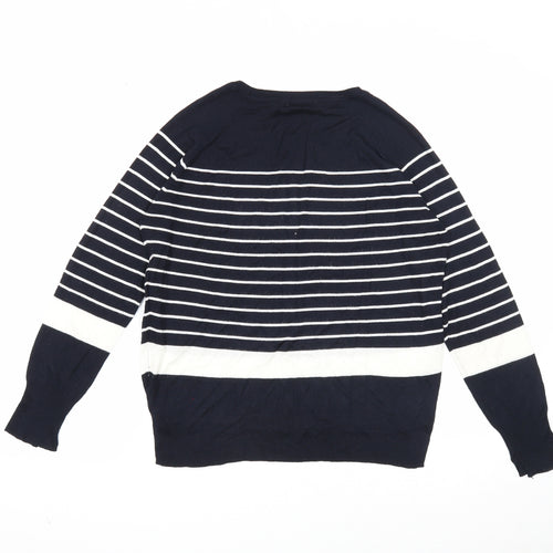 Zara Mens Blue Round Neck Striped Viscose Pullover Jumper Size S