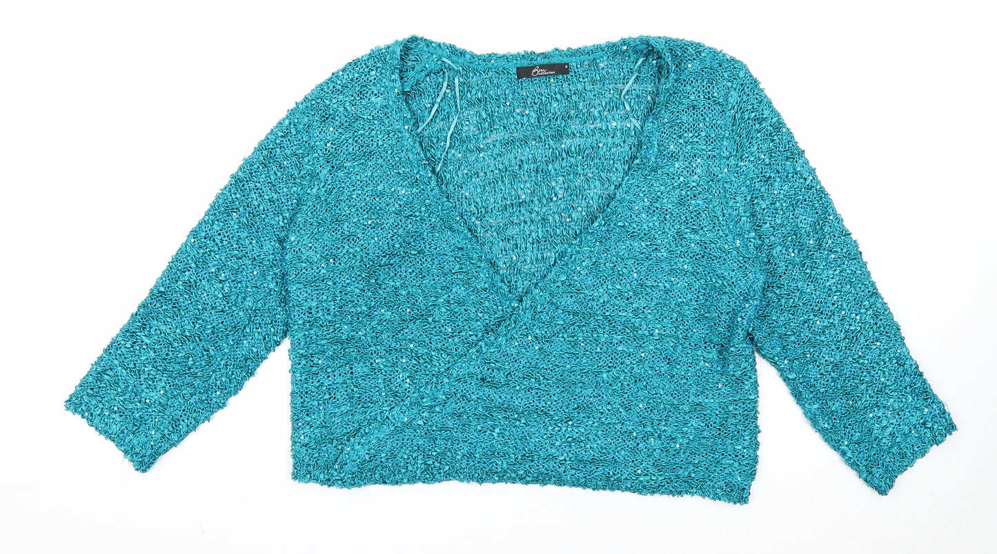 Bonmarché Womens Blue V-Neck Polyester Pullover Jumper Size M