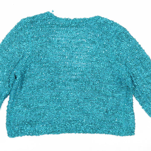 Bonmarché Womens Blue V-Neck Polyester Pullover Jumper Size M