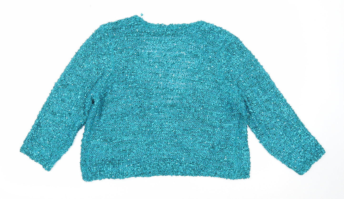 Bonmarché Womens Blue V-Neck Polyester Pullover Jumper Size M