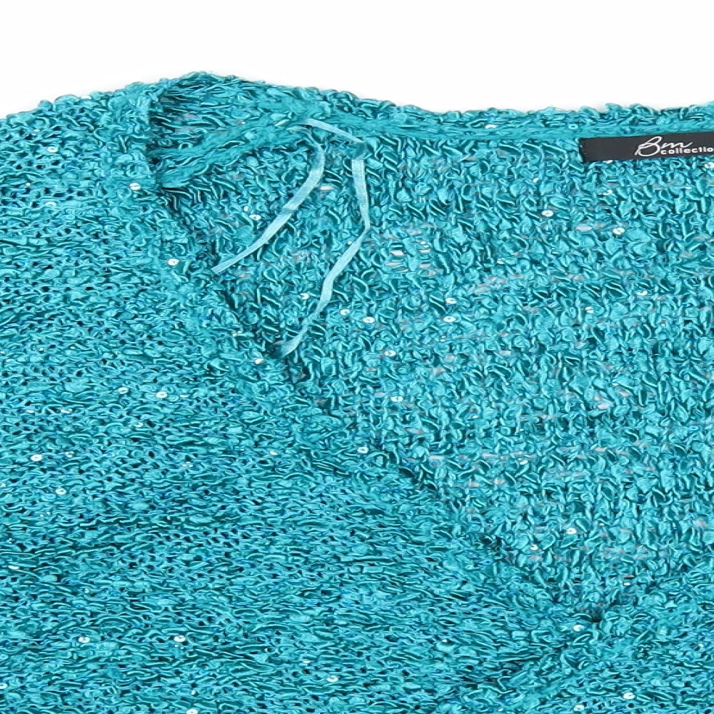 Bonmarché Womens Blue V-Neck Polyester Pullover Jumper Size M