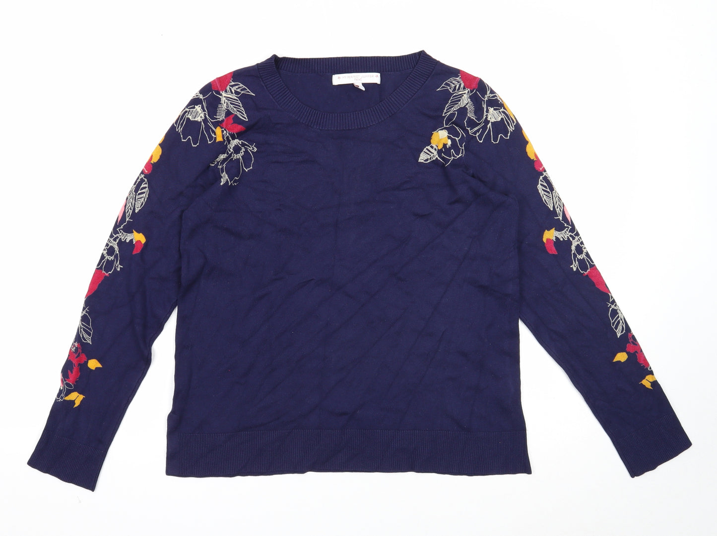 NEXT Womens Black Round Neck Viscose Pullover Jumper Size 12 - Floral