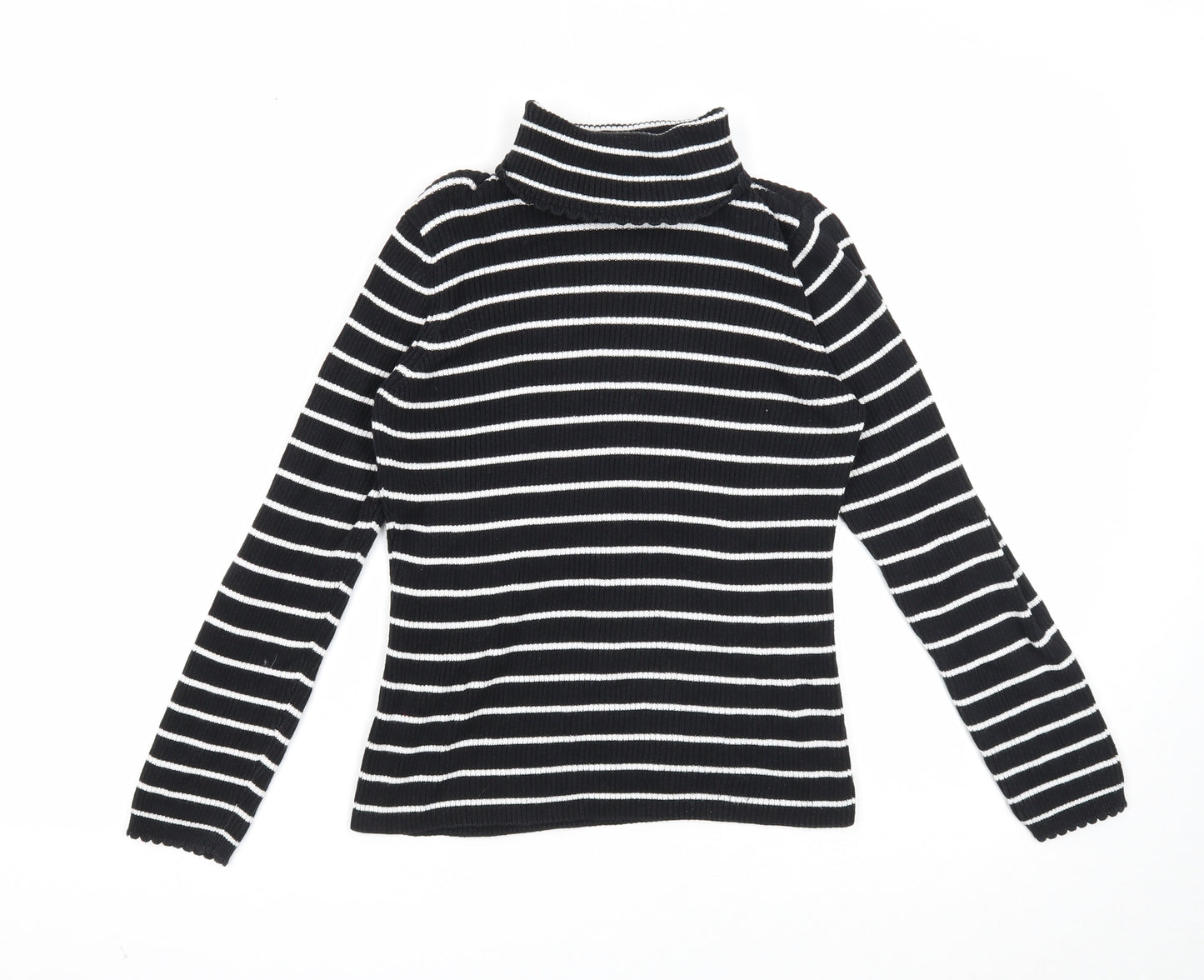 George Girls Black Roll Neck Striped Cotton Pullover Jumper Size 10-11 Years Pullover