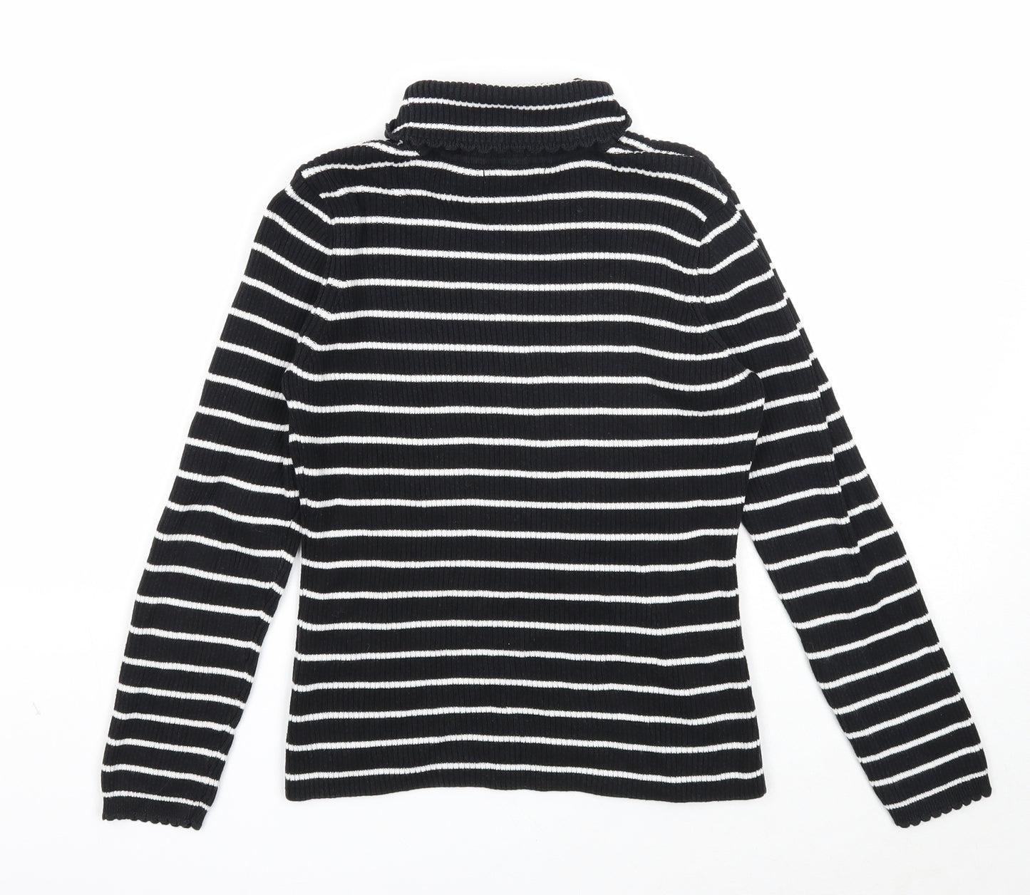 George Girls Black Roll Neck Striped Cotton Pullover Jumper Size 10-11 Years Pullover