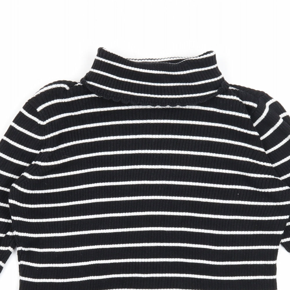 George Girls Black Roll Neck Striped Cotton Pullover Jumper Size 10-11 Years Pullover