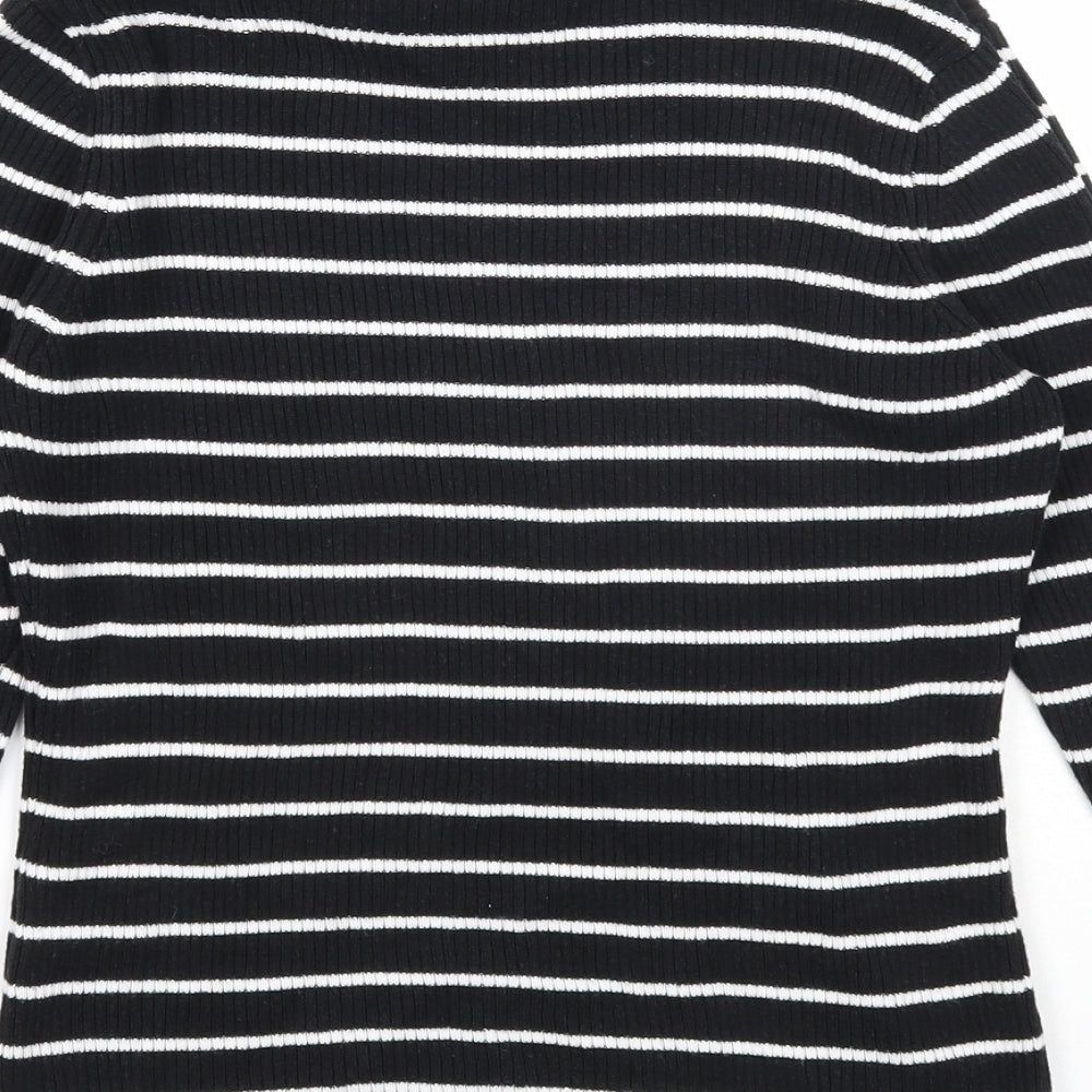 George Girls Black Roll Neck Striped Cotton Pullover Jumper Size 10-11 Years Pullover