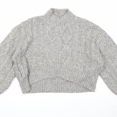 Primark Womens Grey Mock Neck Acrylic Pullover Jumper Size L