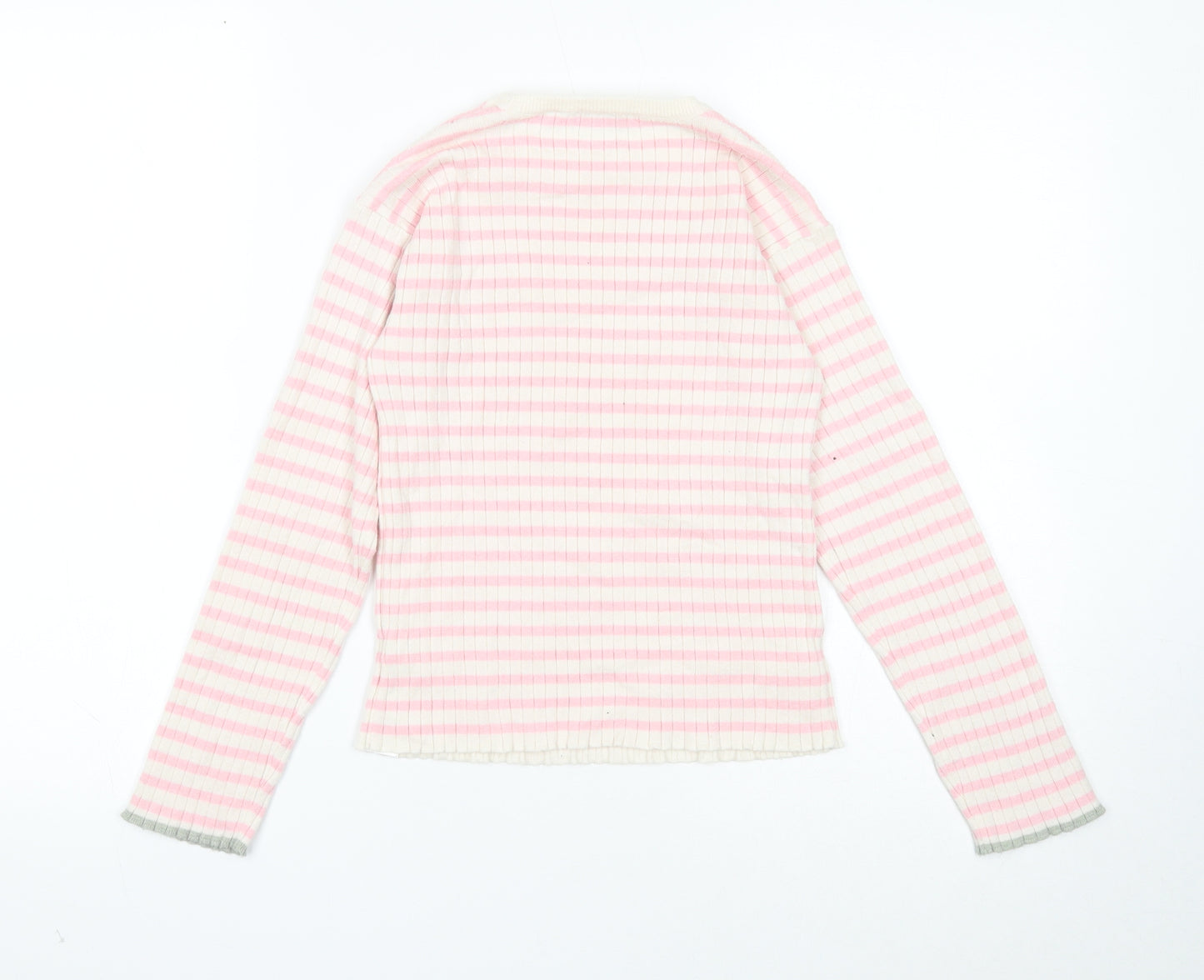 Primark Girls White Round Neck Striped Polyester Pullover Jumper Size 10-11 Years Pullover