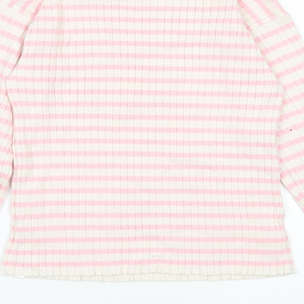 Primark Girls White Round Neck Striped Polyester Pullover Jumper Size 10-11 Years Pullover