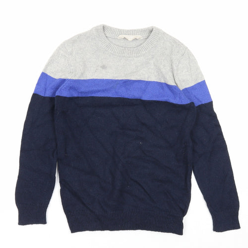 John Lewis Boys Blue Round Neck Striped Cotton Pullover Jumper Size 7 Years Pullover