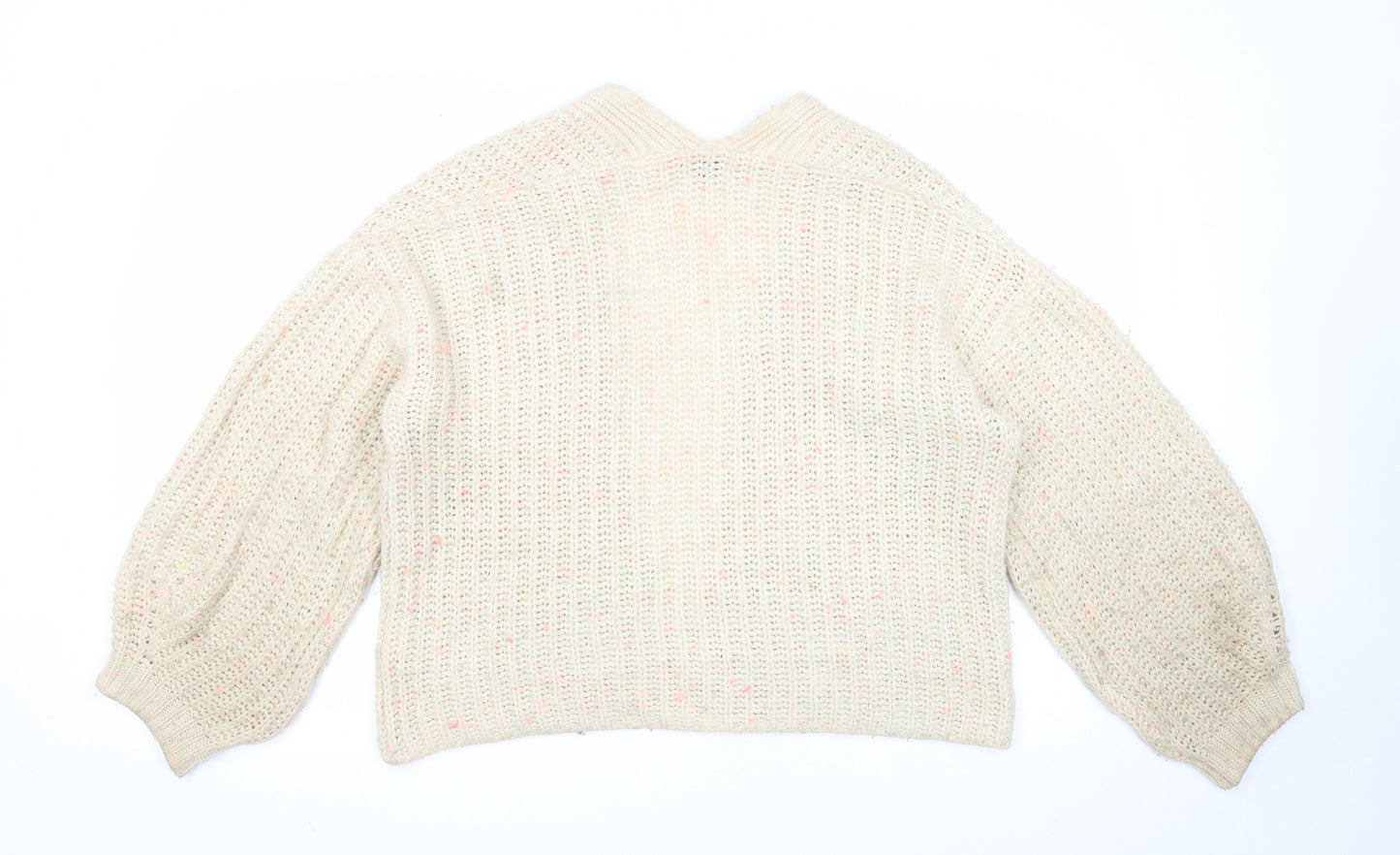 Primark Womens Beige V-Neck Acrylic Cardigan Jumper Size S