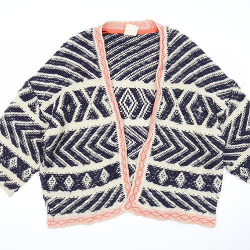 Pins & Needles Womens Beige V-Neck Geometric Acrylic Cardigan Jumper Size XS