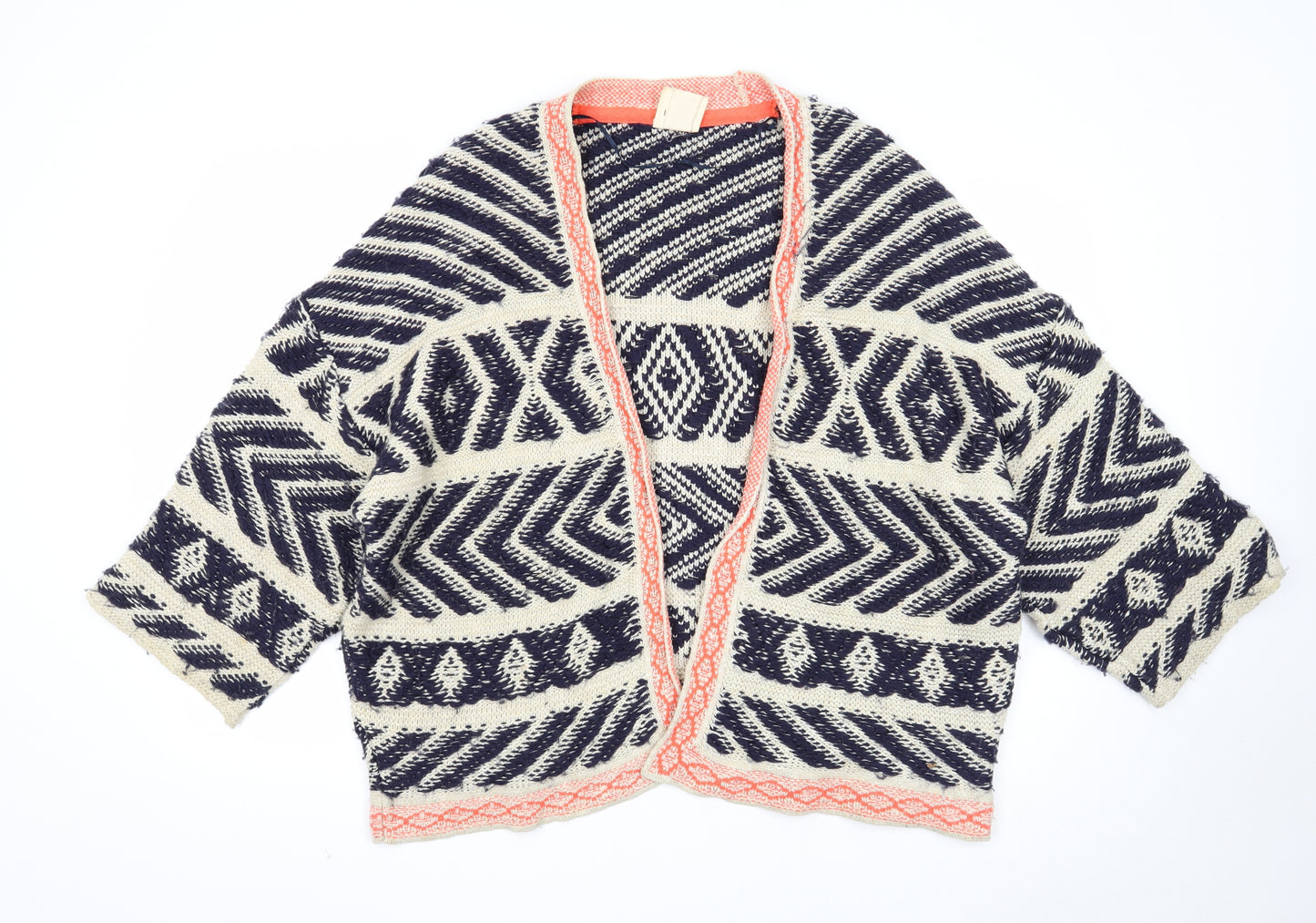 Pins & Needles Womens Beige V-Neck Geometric Acrylic Cardigan Jumper Size XS
