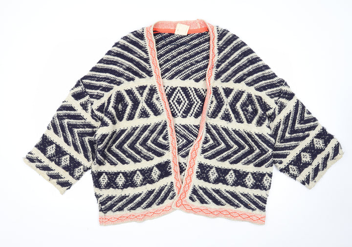 Pins & Needles Womens Beige V-Neck Geometric Acrylic Cardigan Jumper Size XS