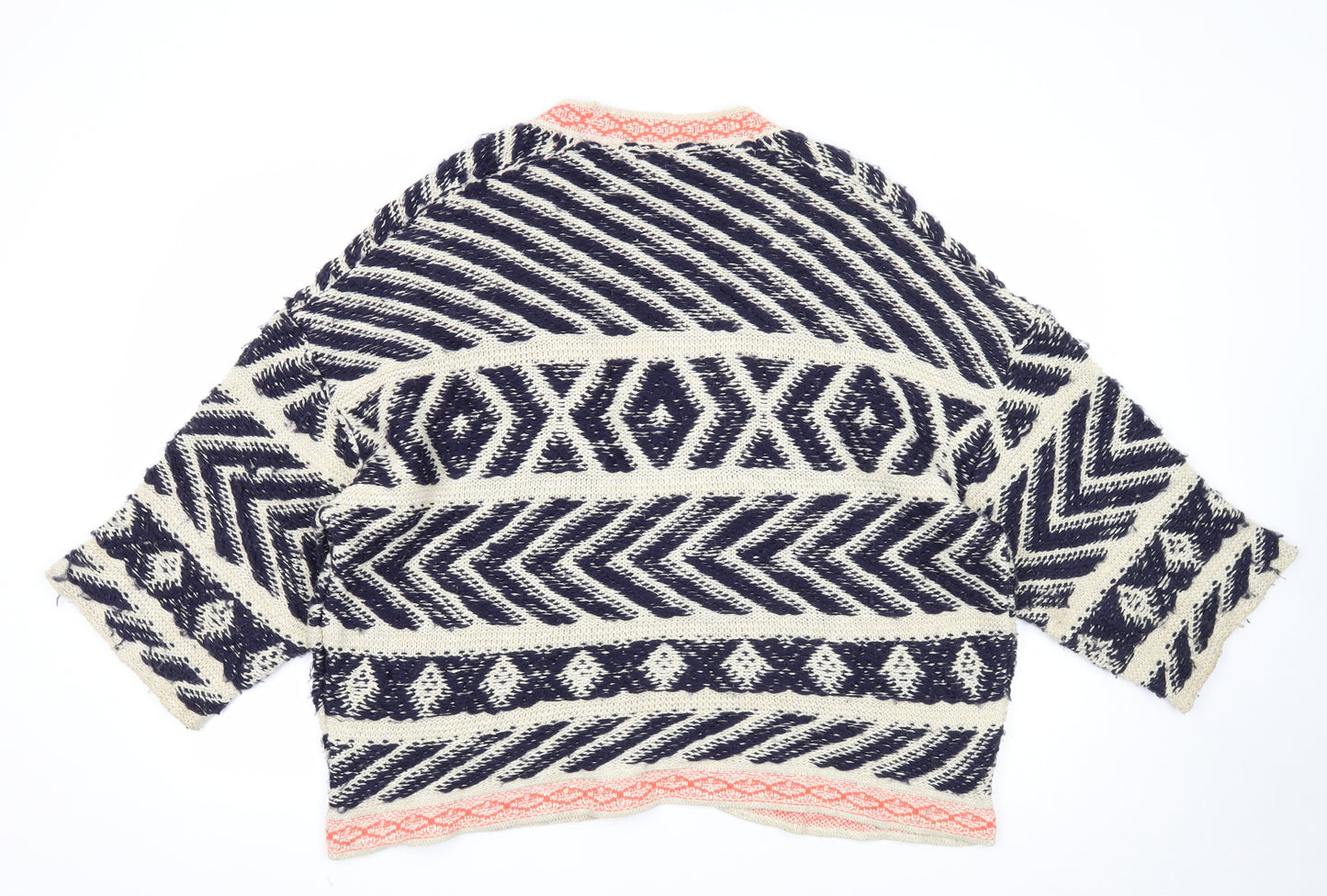 Pins & Needles Womens Beige V-Neck Geometric Acrylic Cardigan Jumper Size XS