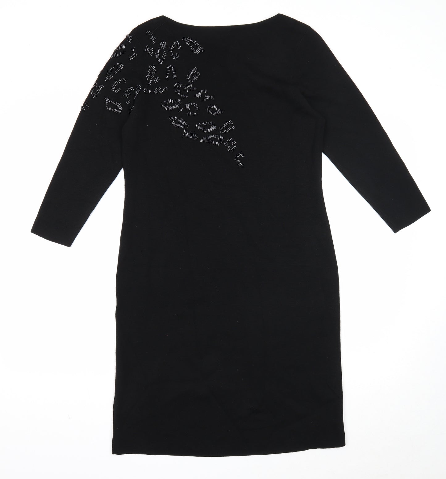 Jaeger Womens Black Animal Print Wool Jumper Dress Size M Boat Neck Pullover - Leopard Print