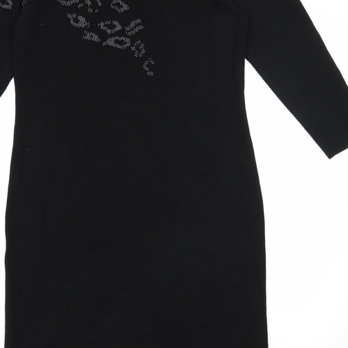 Jaeger Womens Black Animal Print Wool Jumper Dress Size M Boat Neck Pullover - Leopard Print
