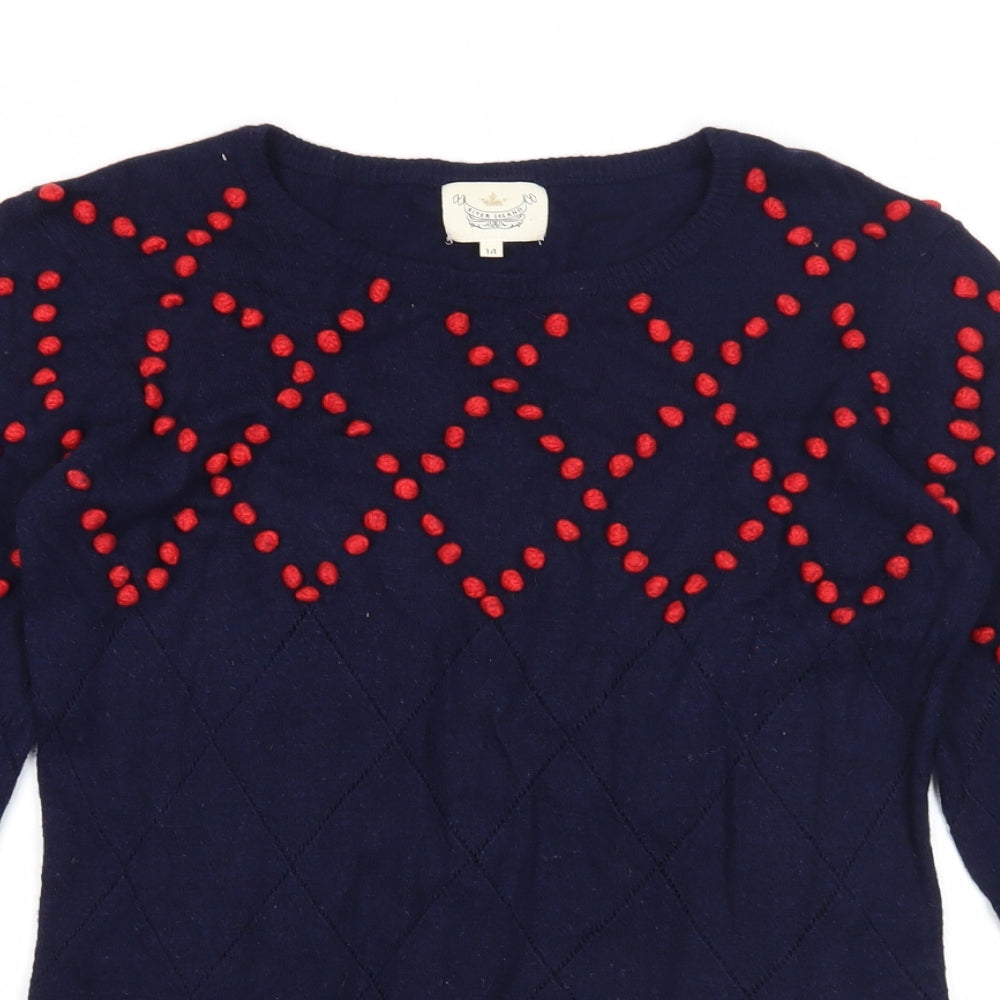 River Island Womens Blue Round Neck Viscose Pullover Jumper Size 14