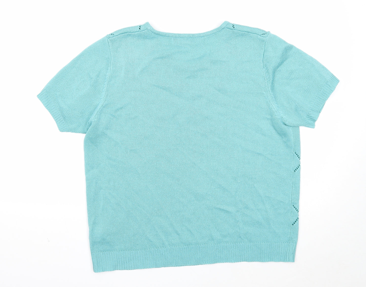 Julipa Womens Blue Round Neck Acrylic Pullover Jumper Size 16 - Floral