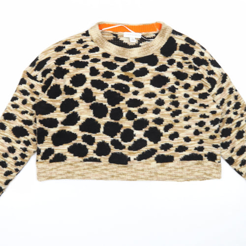 Topshop Womens Brown Roll Neck Animal Print Acrylic Pullover Jumper Size 12