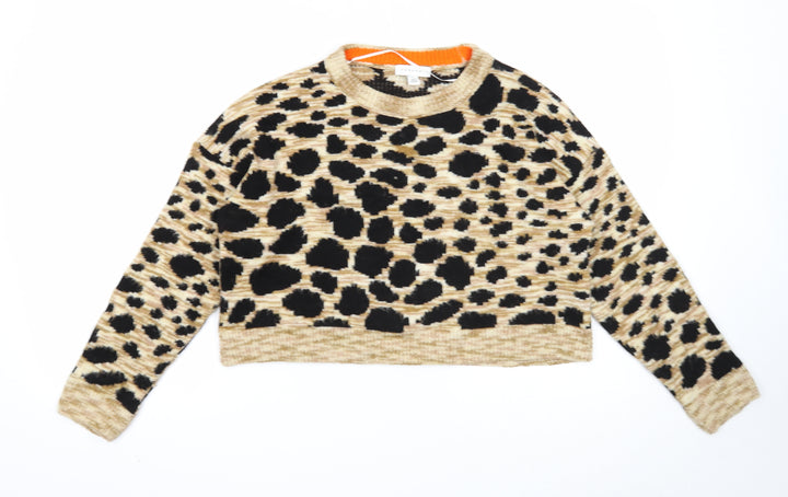 Topshop Womens Brown Roll Neck Animal Print Acrylic Pullover Jumper Size 12
