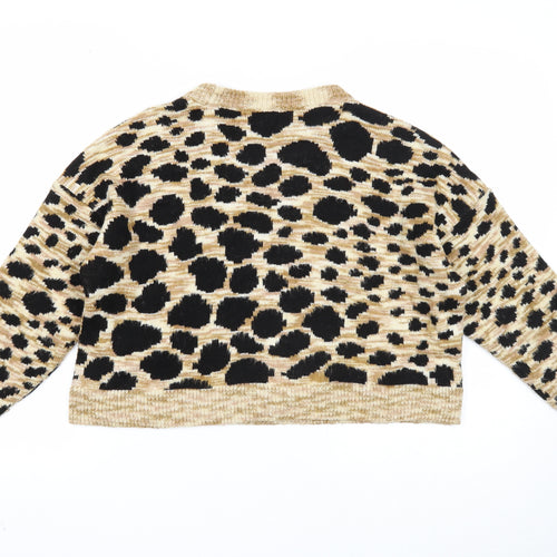 Topshop Womens Brown Roll Neck Animal Print Acrylic Pullover Jumper Size 12