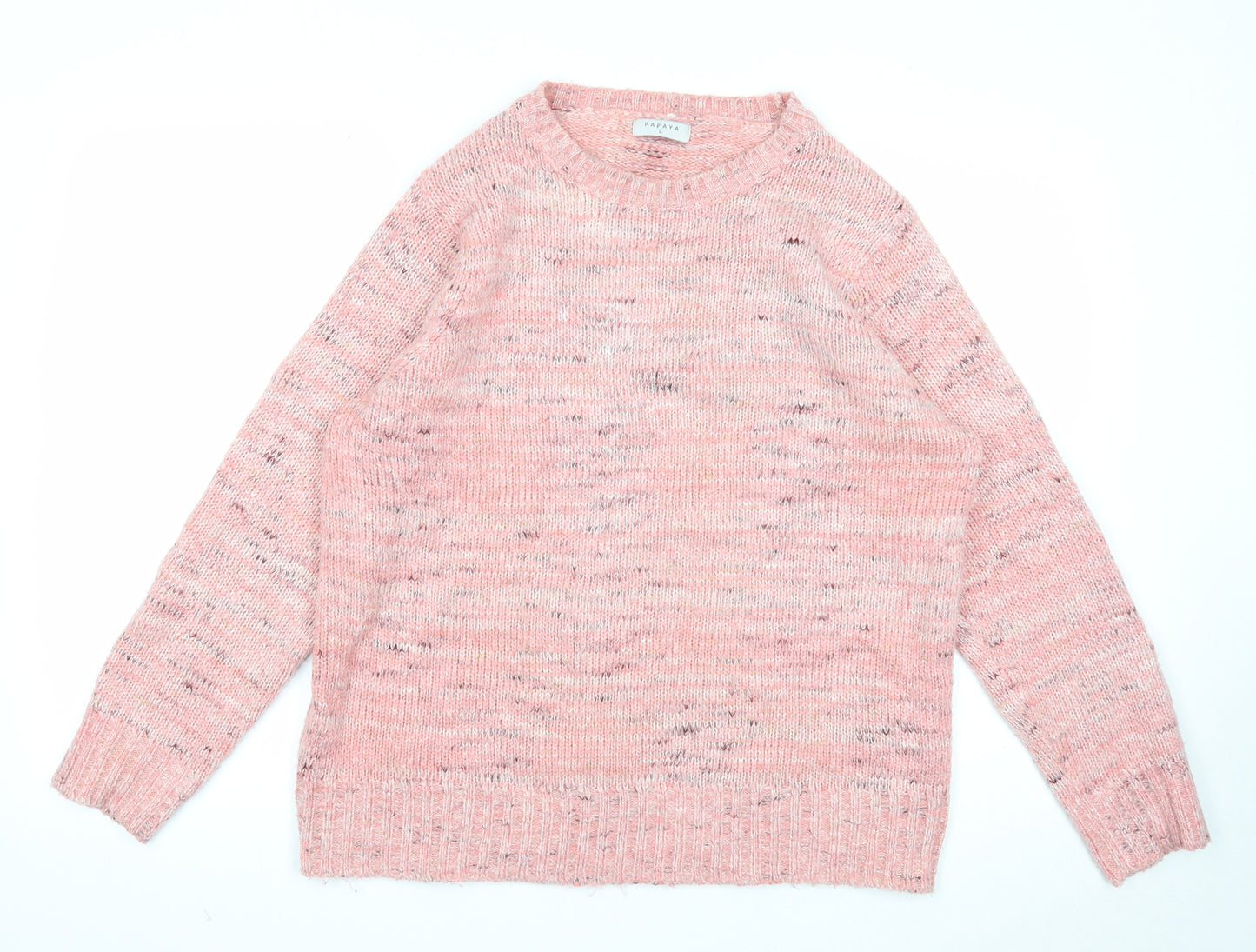Papaya Womens Pink Round Neck Acrylic Pullover Jumper Size L