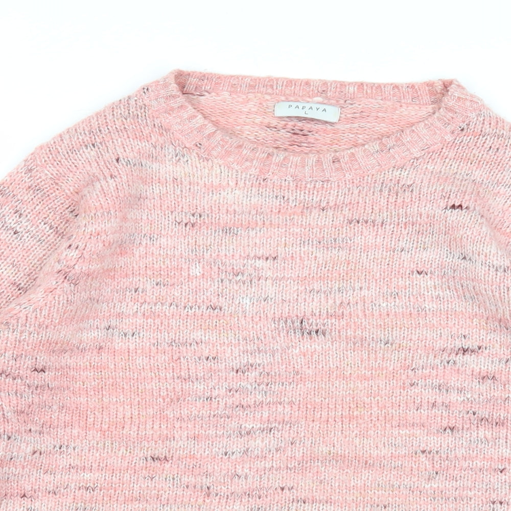 Papaya Womens Pink Round Neck Acrylic Pullover Jumper Size L