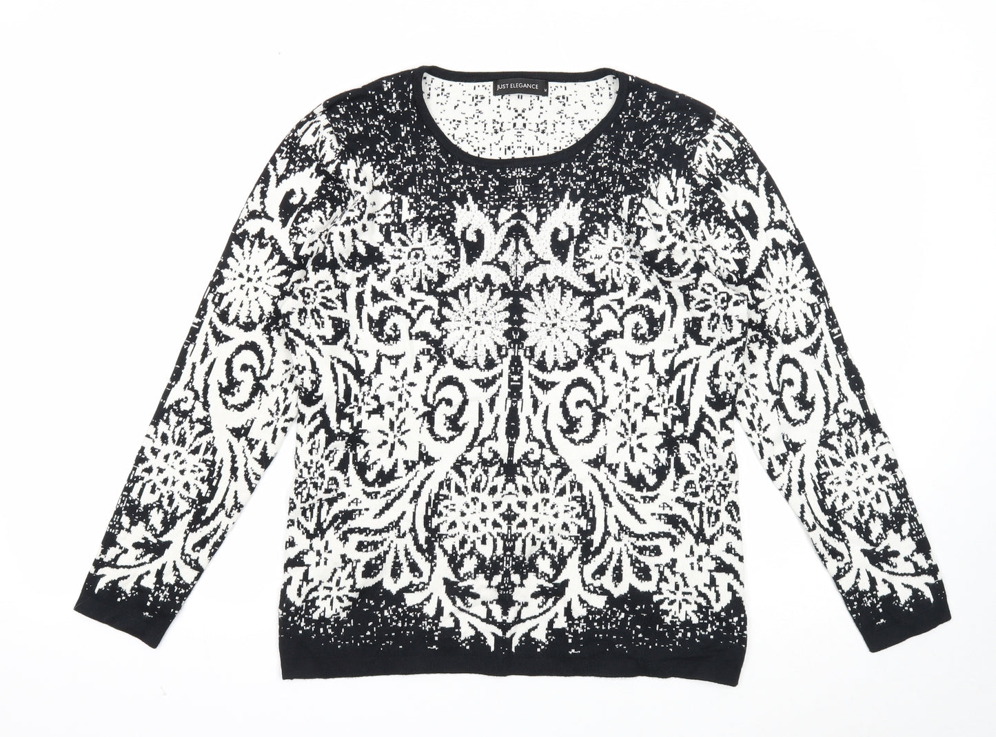 Just Elegance Womens Black Round Neck Floral Viscose Pullover Jumper Size M