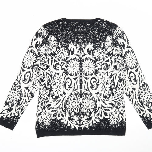 Just Elegance Womens Black Round Neck Floral Viscose Pullover Jumper Size M