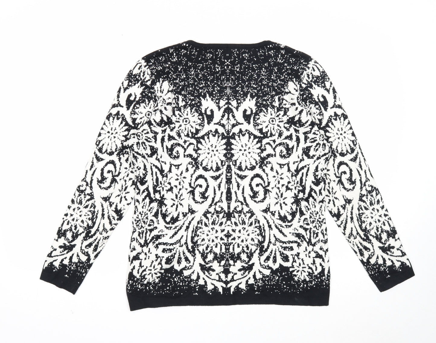 Just Elegance Womens Black Round Neck Floral Viscose Pullover Jumper Size M