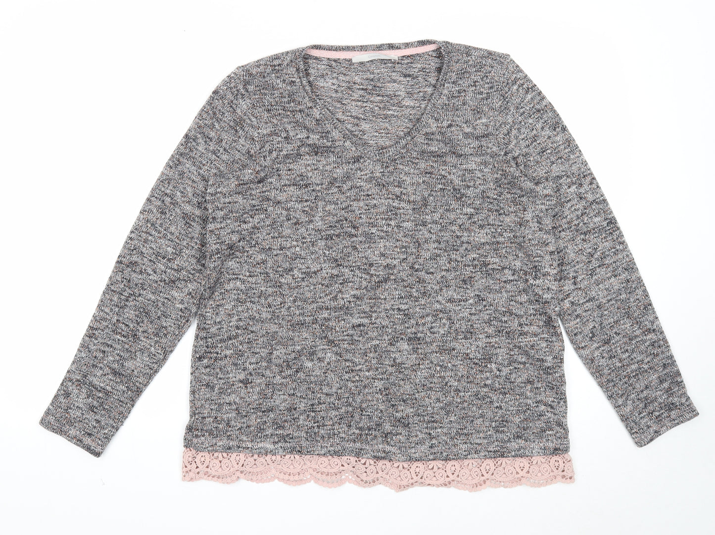 George Womens Silver V-Neck Polyester Pullover Jumper Size 14