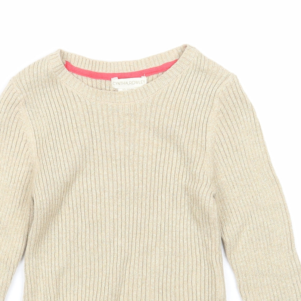 Cynthia Rowley Girls Beige Round Neck Cotton Pullover Jumper Size 5-6 Years Pullover